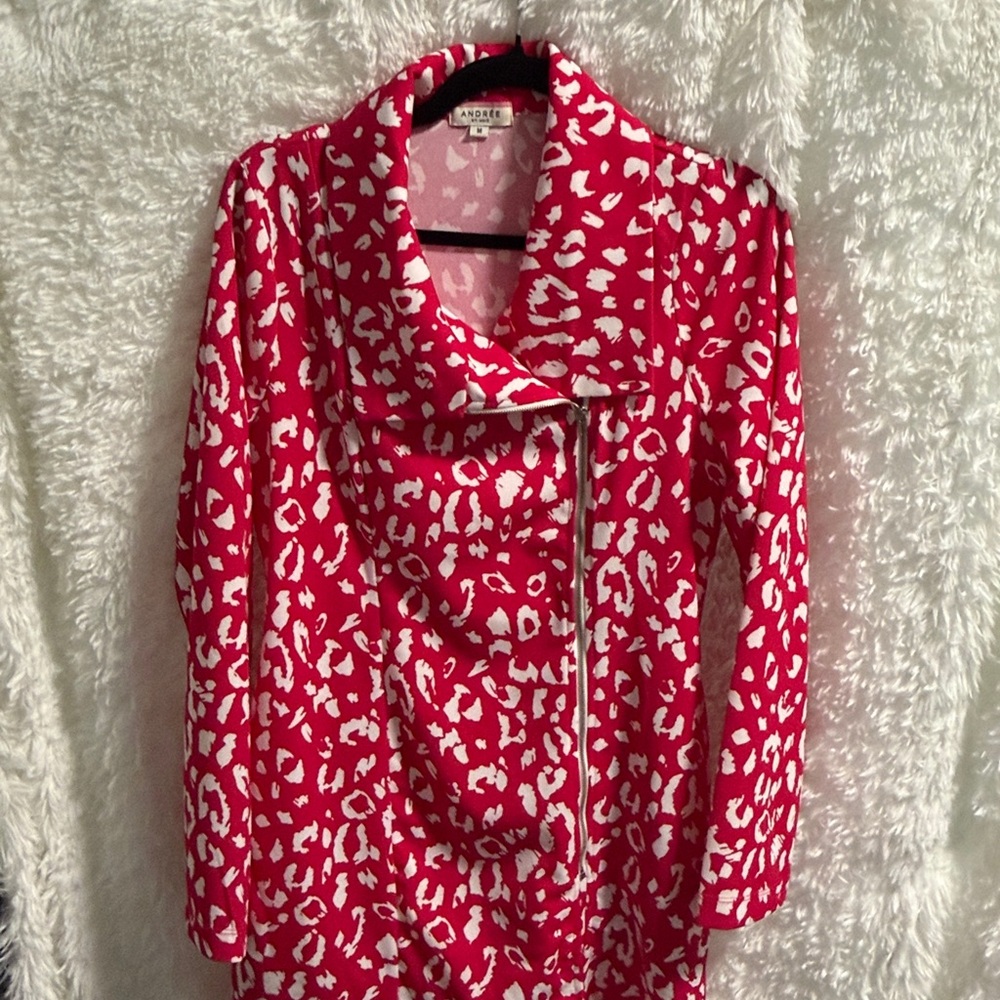Andree Vibrant Red and White Patterned Jacket